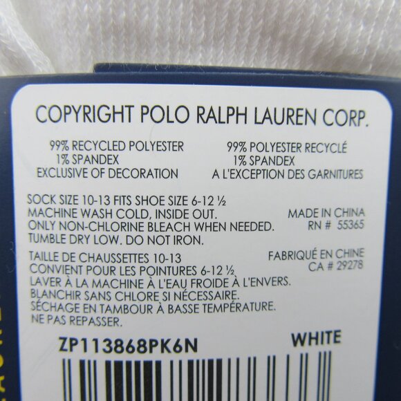 Polo Ralph Lauren Classic Sport Half Low Socks Mens Size 6-13 White (6-Pack) NEW - Picture 10 of 11